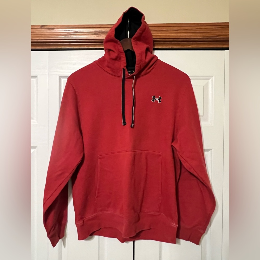 Women’s Under Armour Loose Fit Hooded Sweatshirt, red in color, size L
